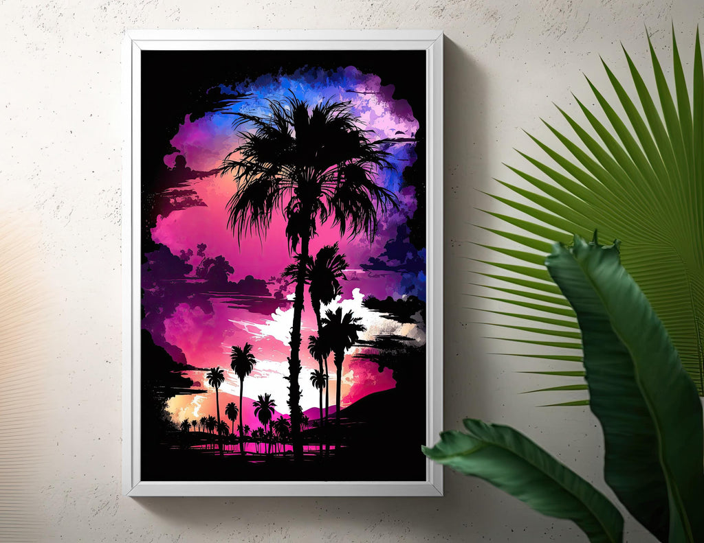 Palm Tree Sunset Art Print Watercolor Coastal Wall Art Nature Inspired Gift Tropical Beach House Home Decor