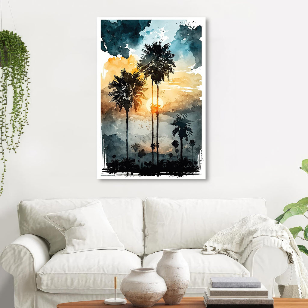 Palm Tree Sunset Art Print Watercolor Coastal Wall Art Nature Inspired Gift Tropical Beach House Home Decor