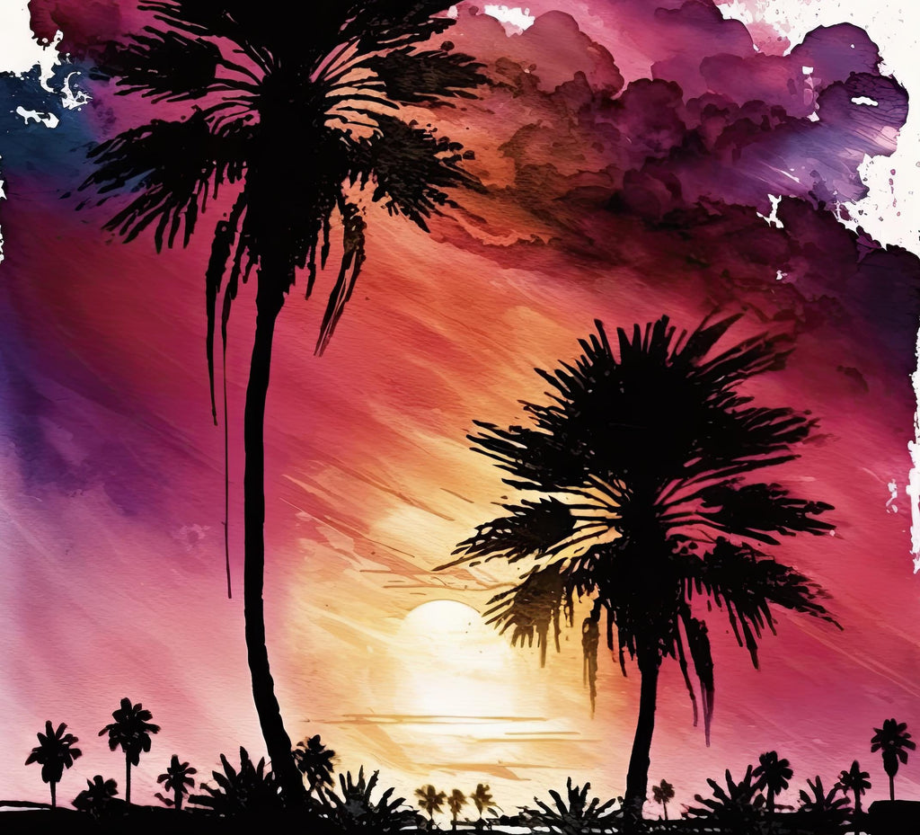 Palm Tree Sunset Art Print Watercolor Coastal Wall Art Nature Inspired Gift Tropical Beach House Home Decor