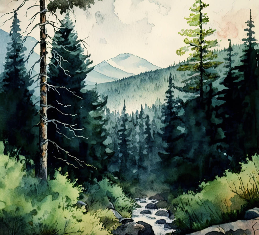 Forest Stream Watercolor Print, Nature Inspired River Canvas Art, Rustic Woodland Poster, Tranquil Landscape Wall Art Home Decor