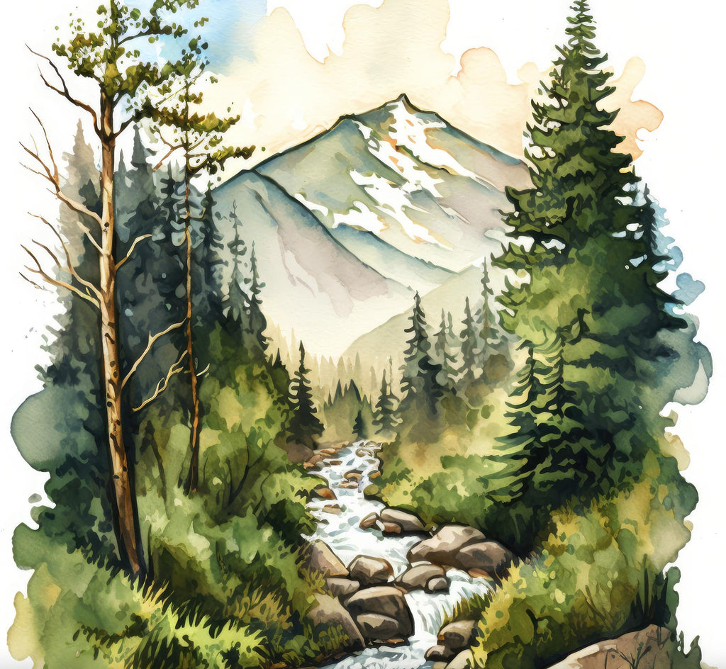 Forest Stream Watercolor Print, Nature Inspired River Canvas Art, Rustic Woodland Poster, Tranquil Landscape Wall Art Home Decor
