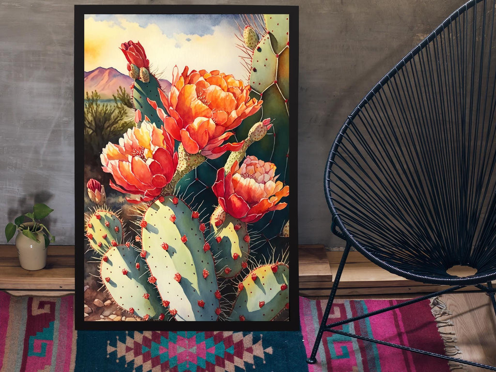 Flower Prickly Pear Cactus Sunset Art Print Watercolor Botanical Desert Wall Art Nature Inspired Sonoran Art Southwest Western Decor