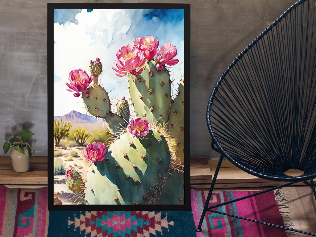 Flower Prickly Pear Cactus Sunset Art Print Watercolor Botanical Desert Wall Art Nature Inspired Sonoran Art Southwest Western Decor