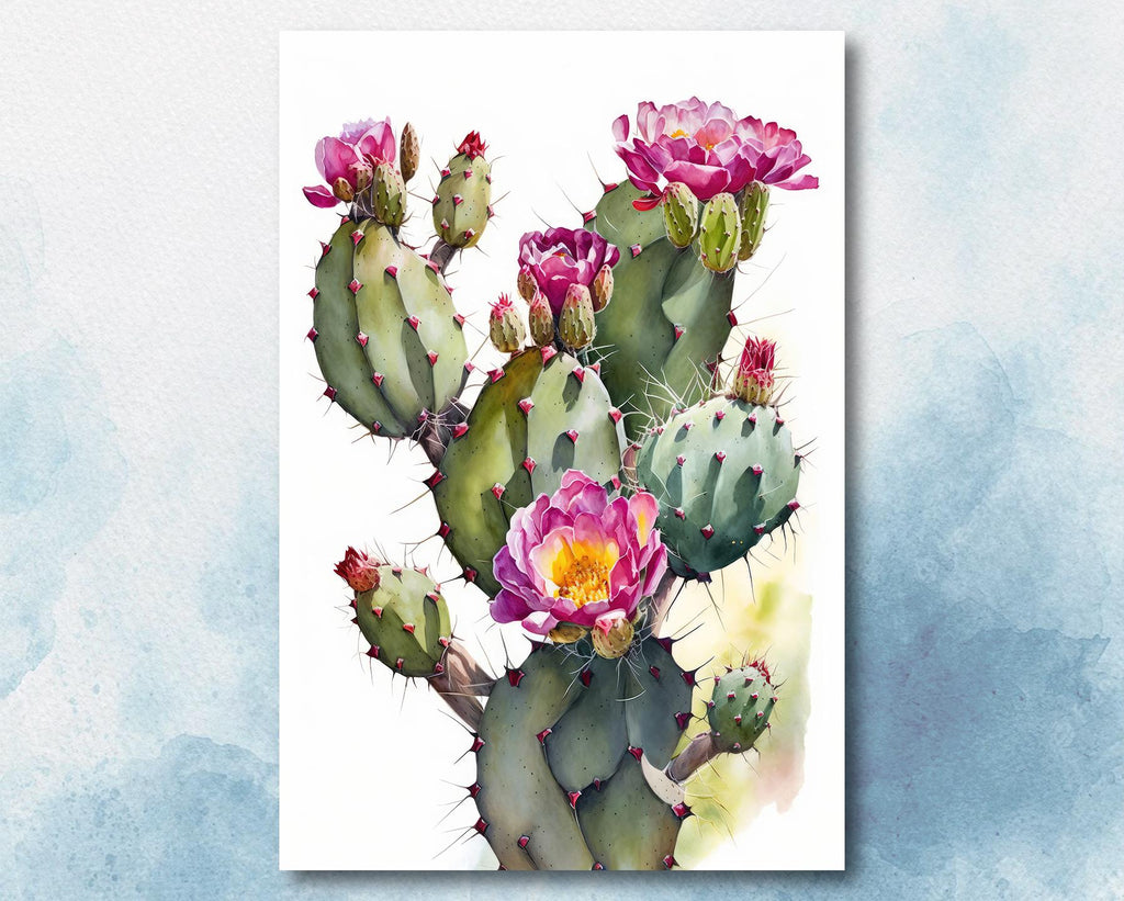Flower Cactus Plant Print Watercolor Painting Botanical Desert Wall Art Nature Inspired Southwest Gift Rustic Western Decor
