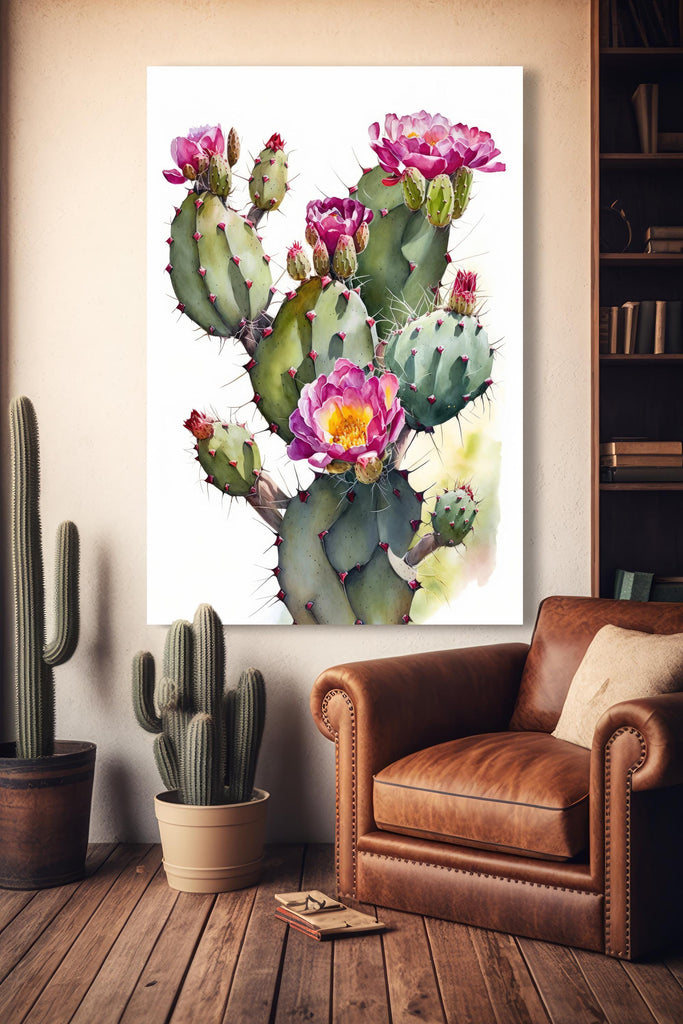 Flower Cactus Plant Print Watercolor Painting Botanical Desert Wall Art Nature Inspired Southwest Gift Rustic Western Decor