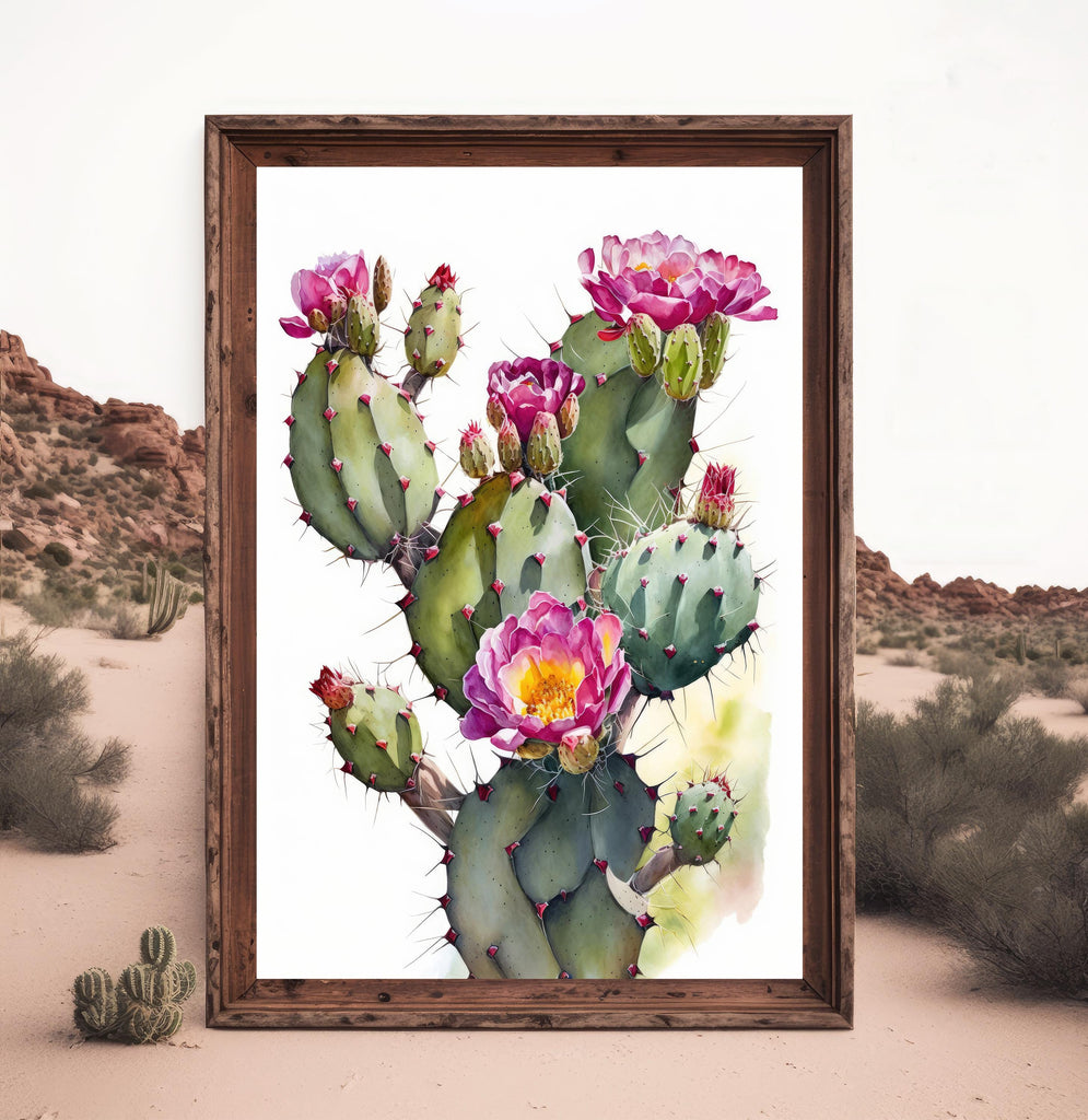 Flower Cactus Plant Print Watercolor Painting Botanical Desert Wall Art Nature Inspired Southwest Gift Rustic Western Decor