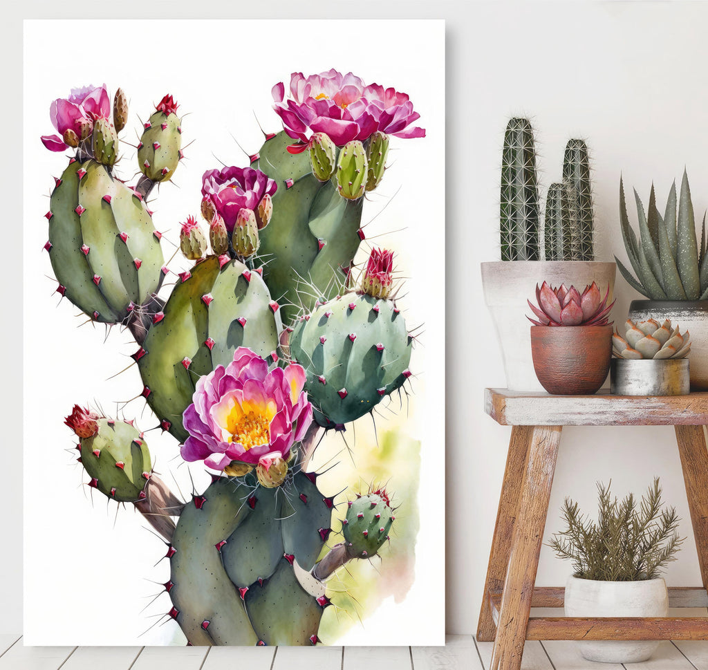 Flower Cactus Plant Print Watercolor Painting Botanical Desert Wall Art Nature Inspired Southwest Gift Rustic Western Decor