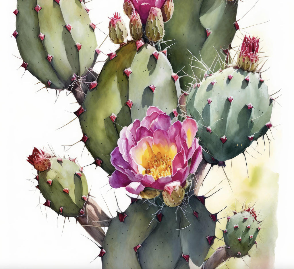 Flower Cactus Plant Print Watercolor Painting Botanical Desert Wall Art Nature Inspired Southwest Gift Rustic Western Decor