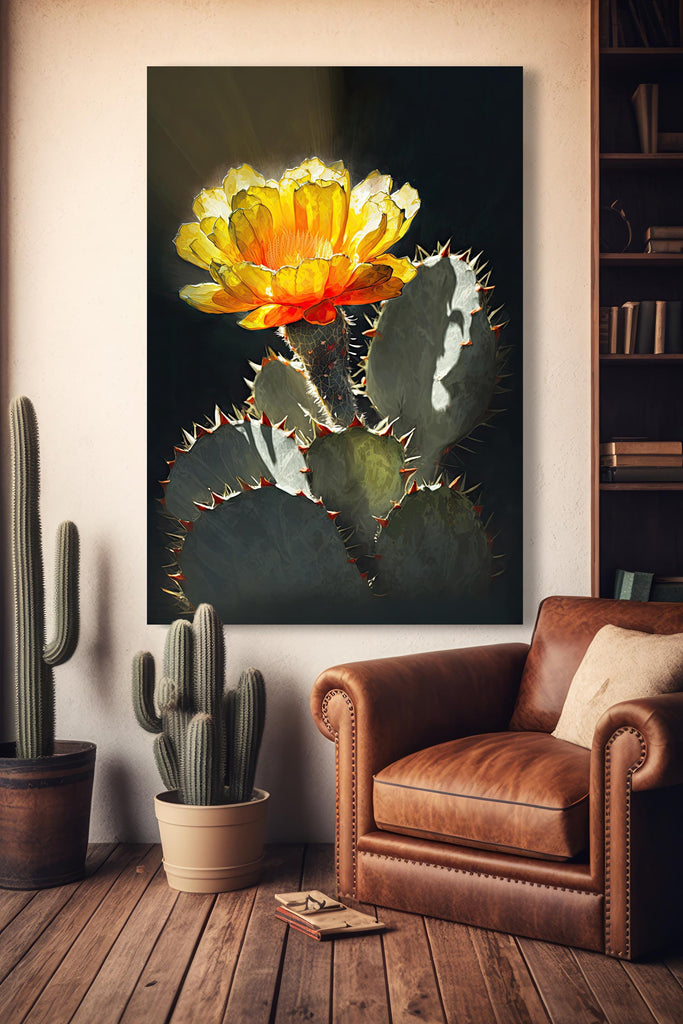Flower Cactus Plant Print Watercolor Painting Botanical Desert Wall Art Nature Inspired Southwest Gift Rustic Western Decor