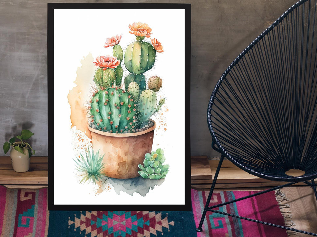 Flower Cactus Plant Print Watercolor Painting Botanical Desert Wall Art Nature Inspired Southwest Gift Rustic Western Decor