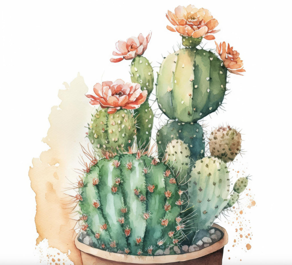 Flower Cactus Plant Print Watercolor Painting Botanical Desert Wall Art Nature Inspired Southwest Gift Rustic Western Decor