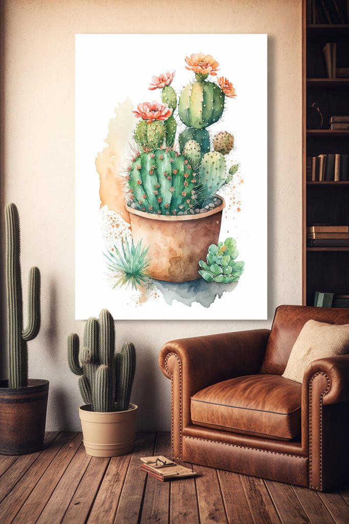 Flower Cactus Plant Print Watercolor Painting Botanical Desert Wall Art Nature Inspired Southwest Gift Rustic Western Decor