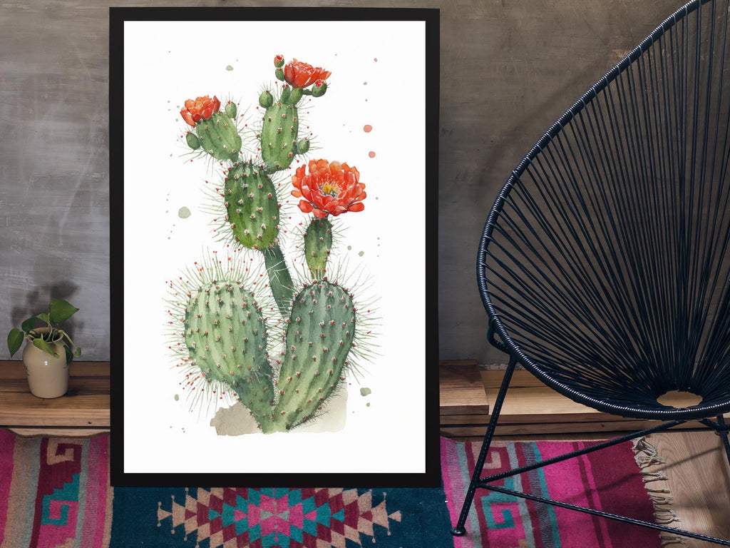 Flower Cactus Plant Print Watercolor Painting Botanical Desert Wall Art Nature Inspired Southwest Gift Rustic Western Decor
