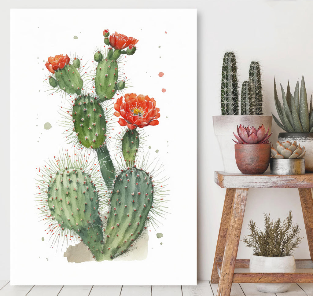 Flower Cactus Plant Print Watercolor Painting Botanical Desert Wall Art Nature Inspired Southwest Gift Rustic Western Decor