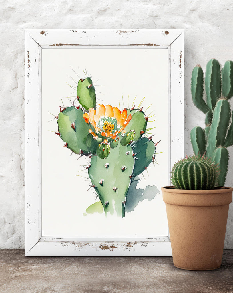 Flower Cactus Plant Print Watercolor Painting Botanical Desert Wall Art Nature Inspired Southwest Gift Rustic Western Decor