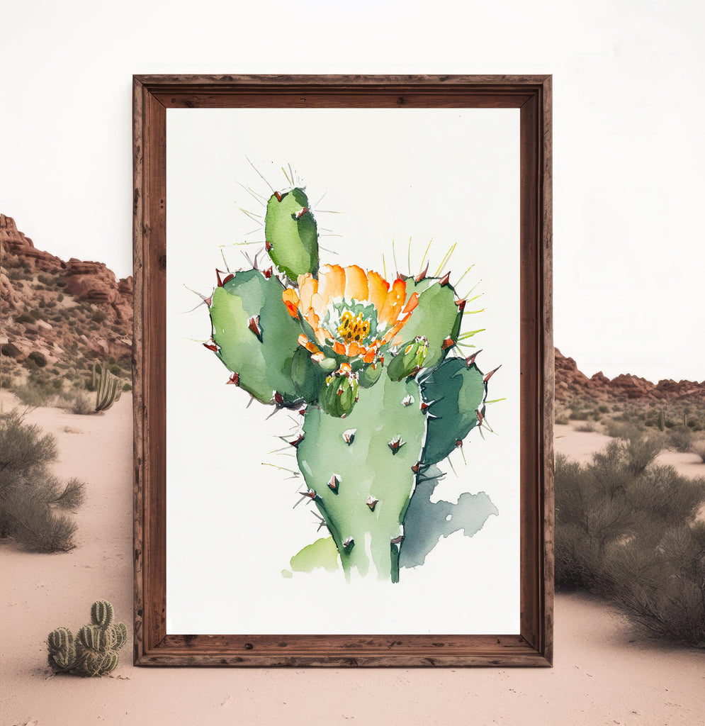 Flower Cactus Plant Print Watercolor Painting Botanical Desert Wall Art Nature Inspired Southwest Gift Rustic Western Decor
