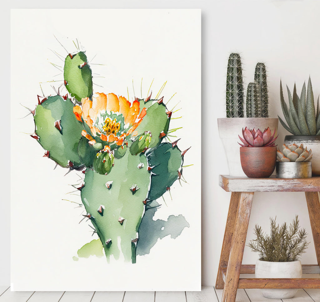 Flower Cactus Plant Print Watercolor Painting Botanical Desert Wall Art Nature Inspired Southwest Gift Rustic Western Decor