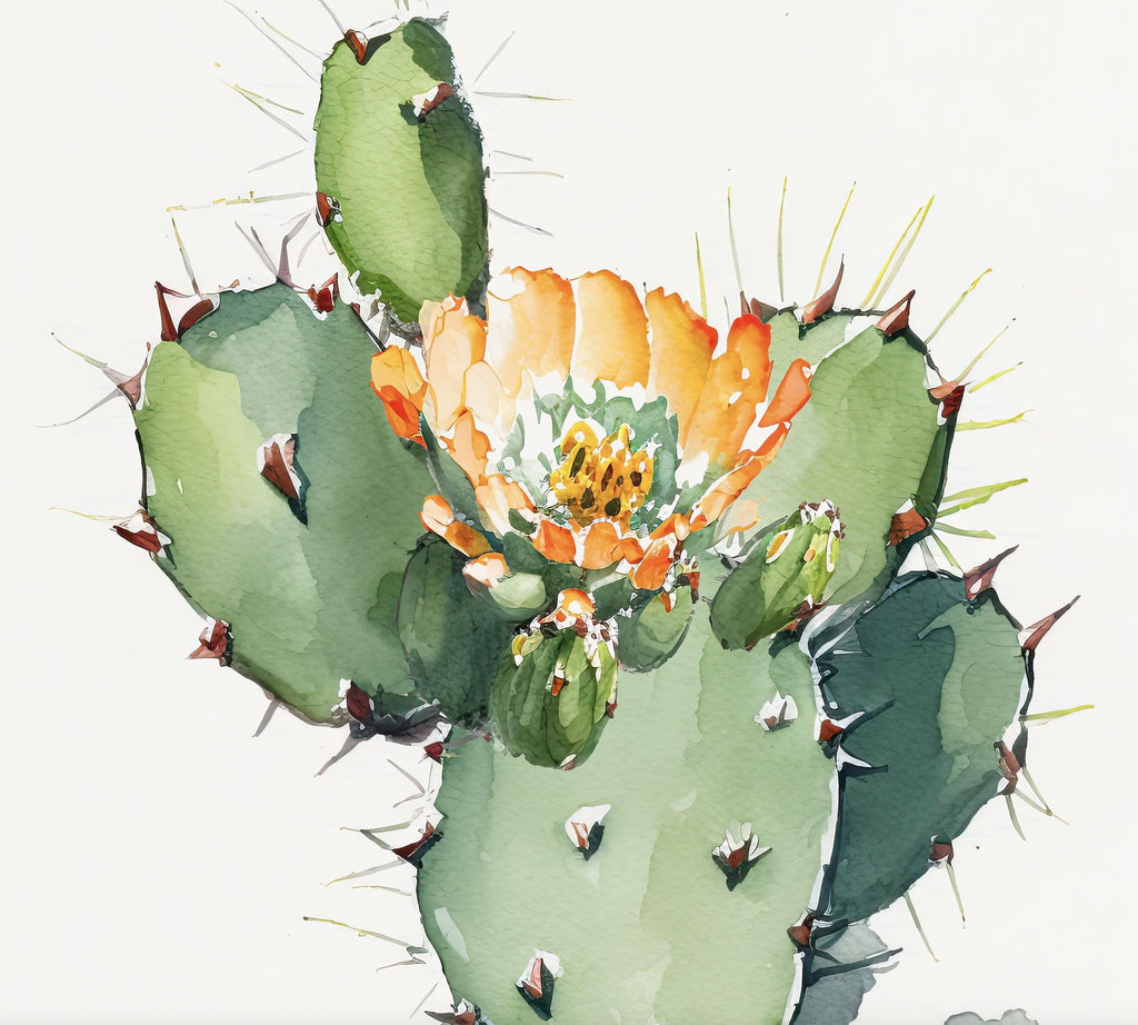 Flower Cactus Plant Print Watercolor Painting Botanical Desert Wall Art Nature Inspired Southwest Gift Rustic Western Decor