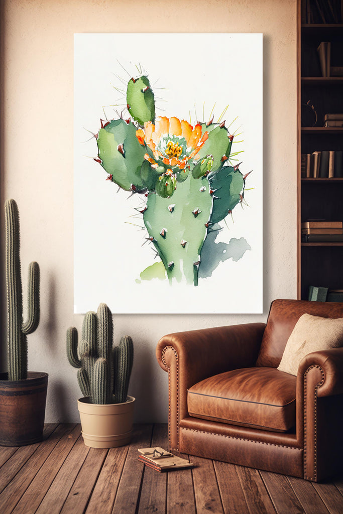 Flower Cactus Plant Print Watercolor Painting Botanical Desert Wall Art Nature Inspired Southwest Gift Rustic Western Decor