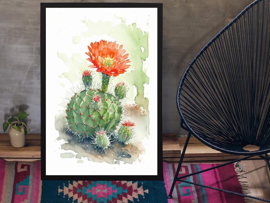Flower Cactus Plant Print Watercolor Painting Botanical Desert Wall Art Nature Inspired Southwest Gift Rustic Western Decor