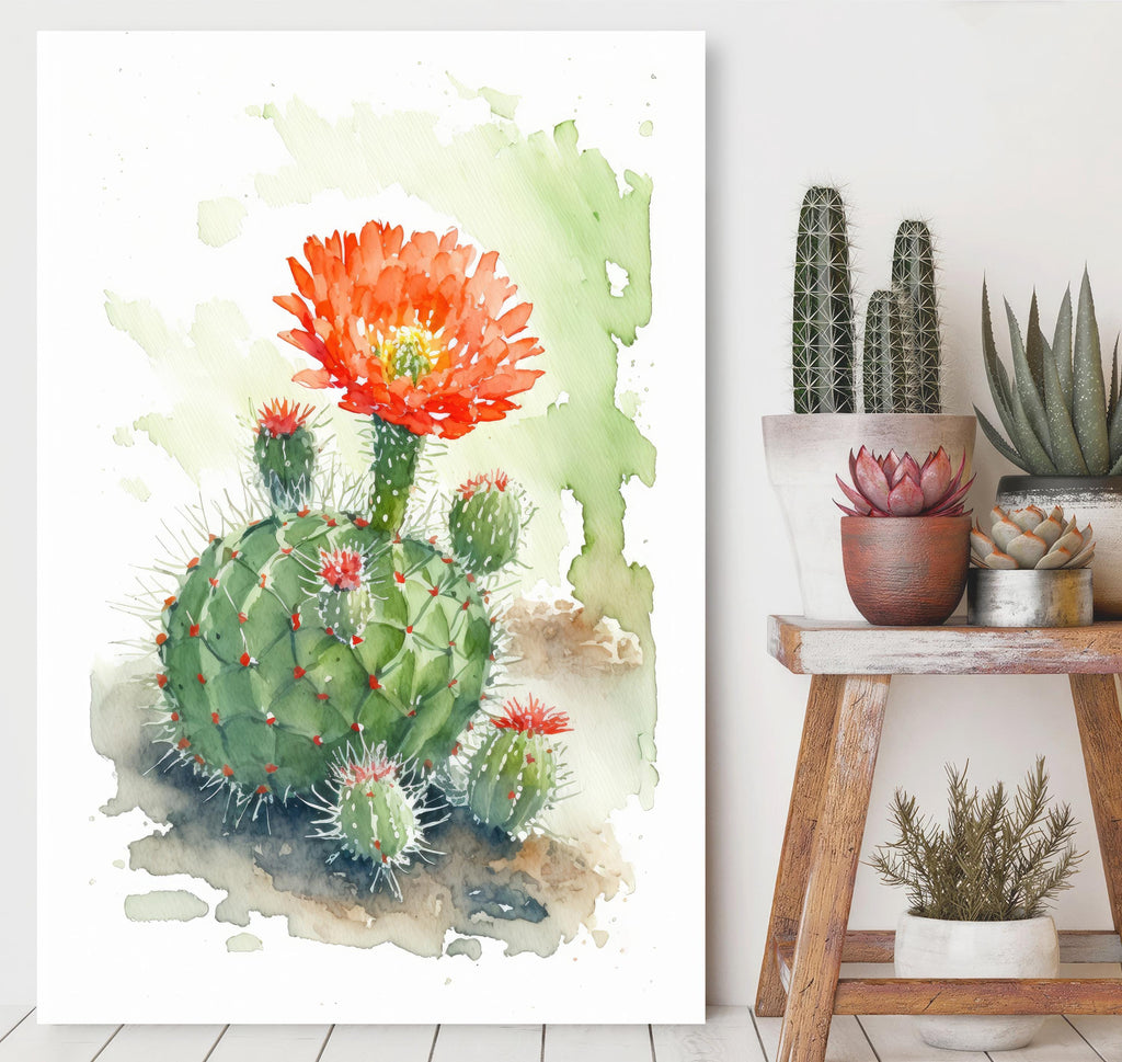 Flower Cactus Plant Print Watercolor Painting Botanical Desert Wall Art Nature Inspired Southwest Gift Rustic Western Decor