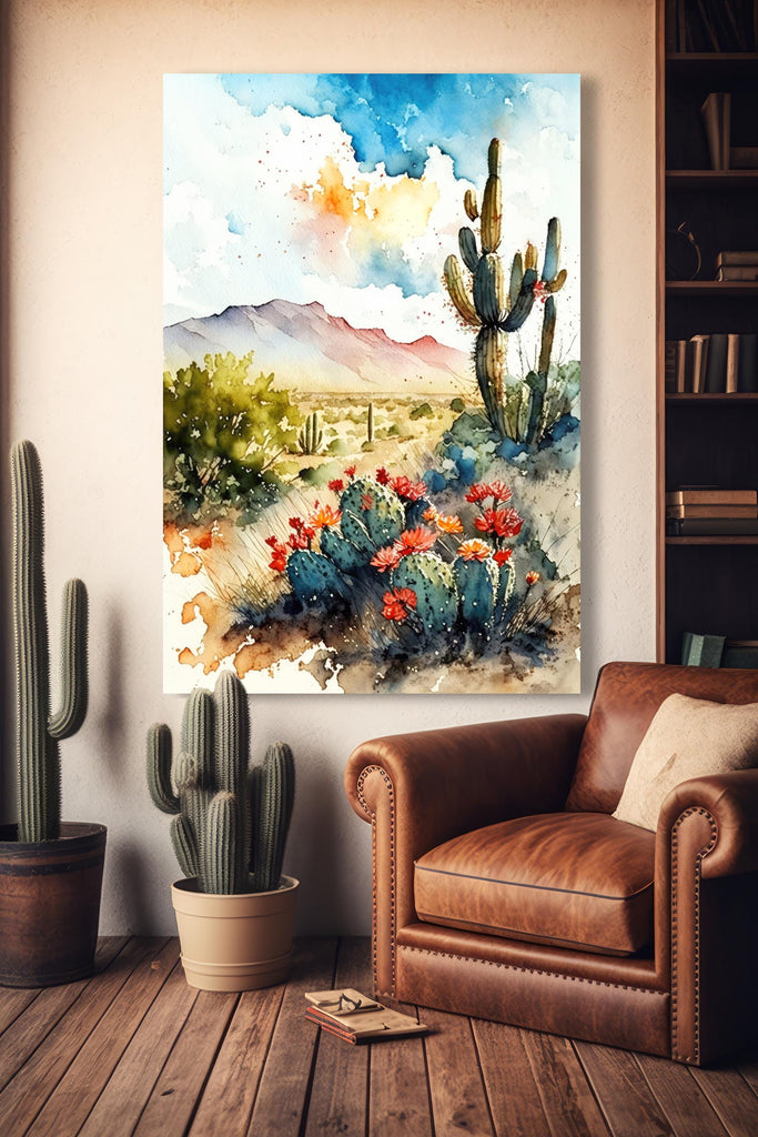Arizona Cactus Flowers Wall Art Print Desert Landscape Painting Nature Inspired Boho Wall Decor Gift Sonoran Art Southwest Decor
