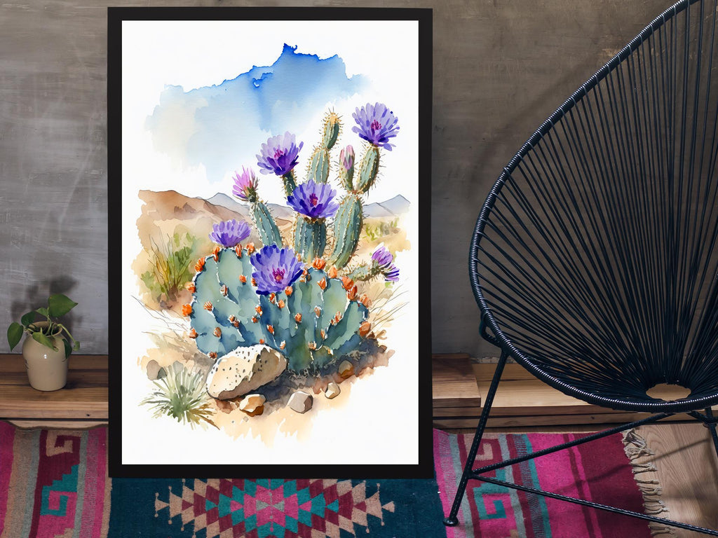 Flower Cactus Plant Print Watercolor Painting Botanical Desert Wall Art Nature Inspired Southwest Gift Rustic Western Decor