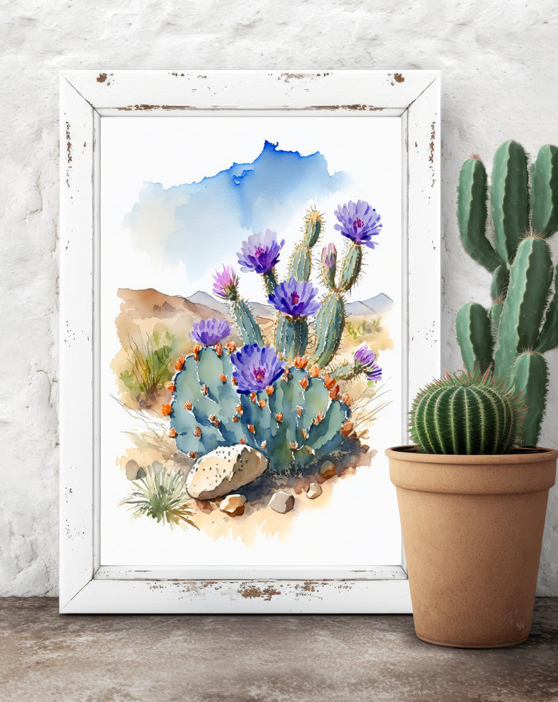 Flower Cactus Plant Print Watercolor Painting Botanical Desert Wall Art Nature Inspired Southwest Gift Rustic Western Decor