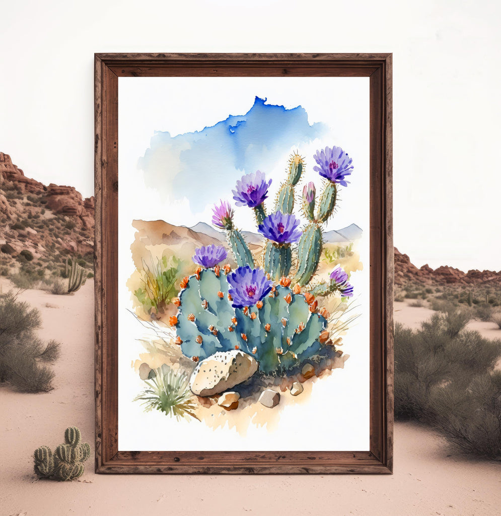 Flower Cactus Plant Print Watercolor Painting Botanical Desert Wall Art Nature Inspired Southwest Gift Rustic Western Decor