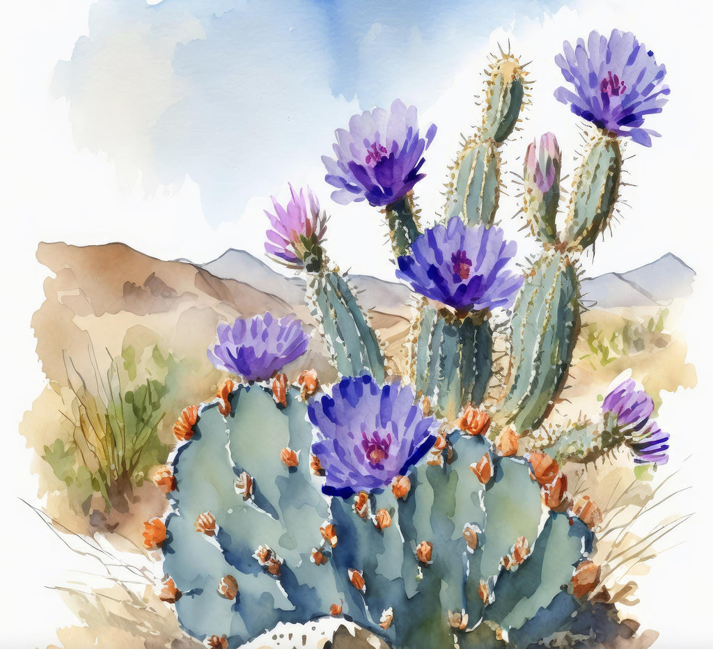 Flower Cactus Plant Print Watercolor Painting Botanical Desert Wall Art Nature Inspired Southwest Gift Rustic Western Decor