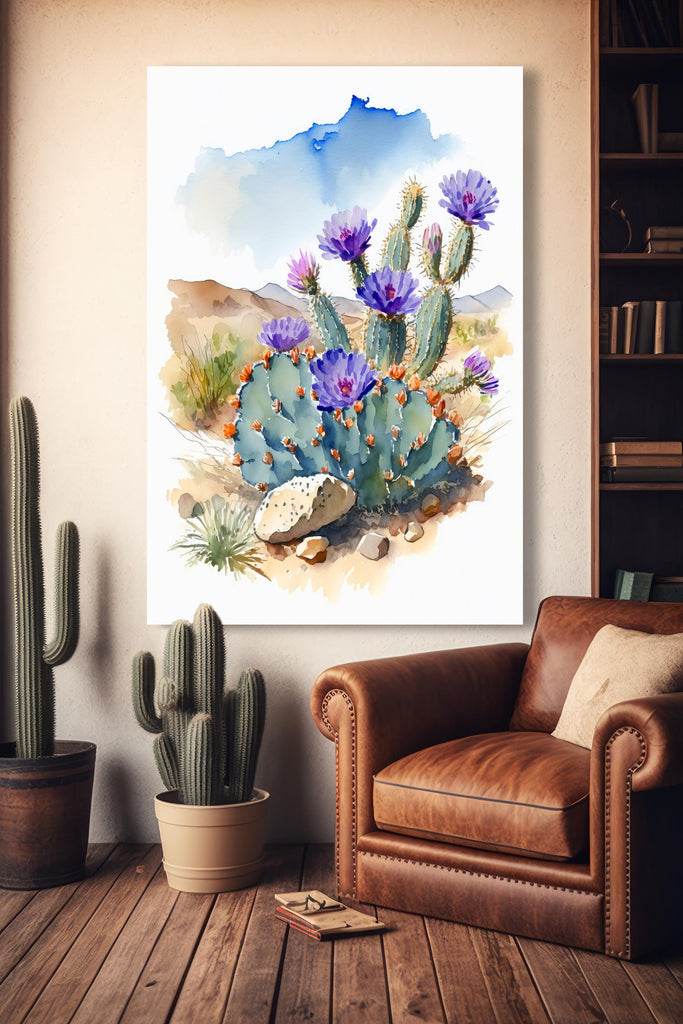 Flower Cactus Plant Print Watercolor Painting Botanical Desert Wall Art Nature Inspired Southwest Gift Rustic Western Decor