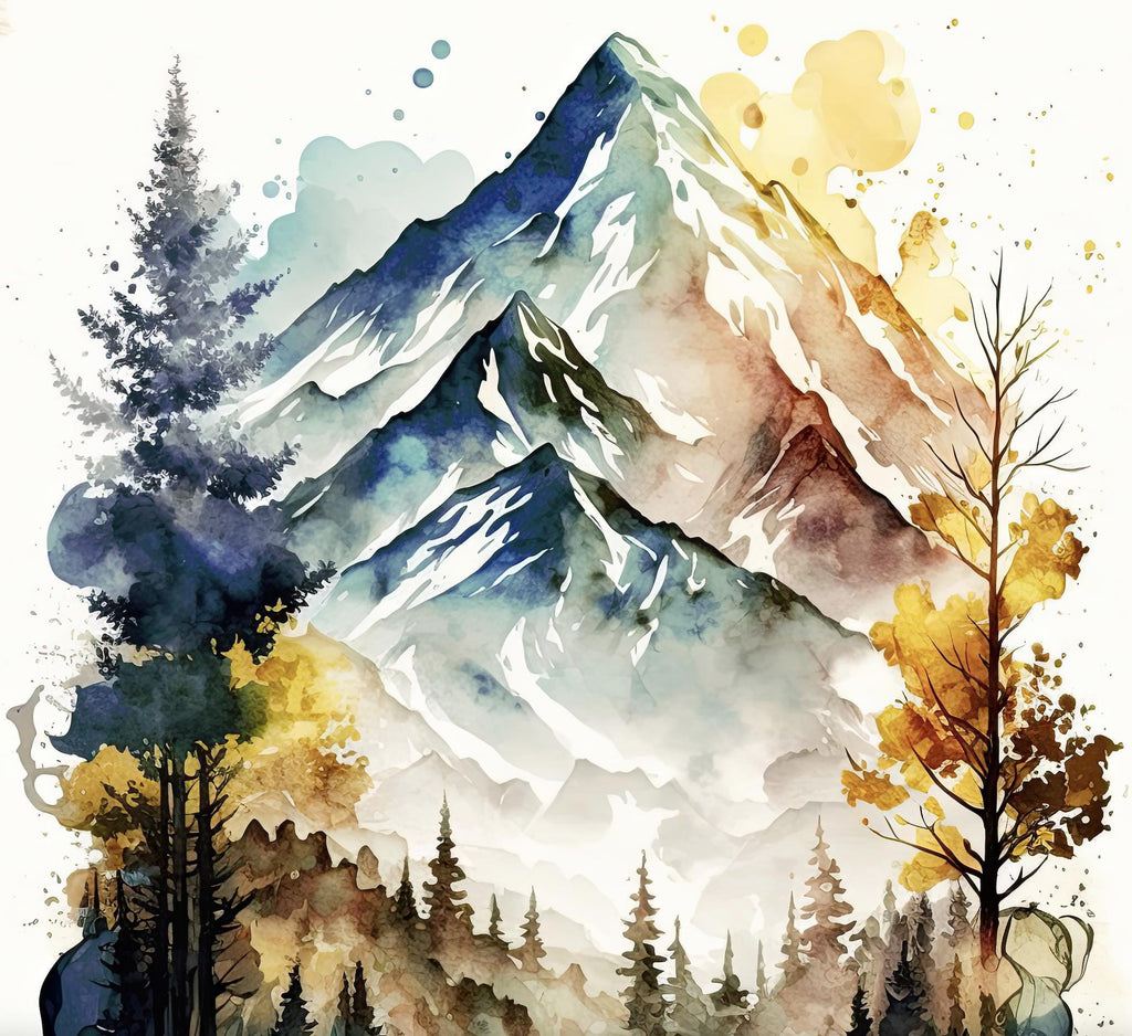 Forest Mountain Wall Art Landscape Cabin Decor Painting Watercolor Print Outdoorsy Gifts Nature Inspired Woodland Nursery Cottagecore Decor