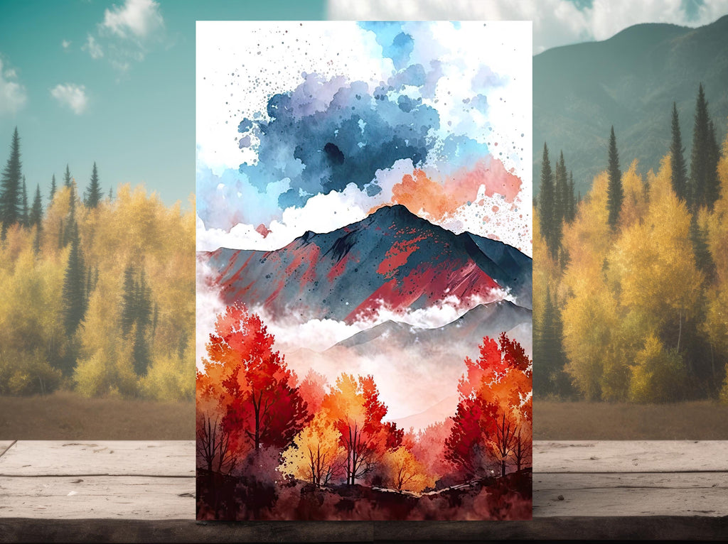Autumn Forest Mountain Wall Art Cabin Decor Landscape Painting Fall Art Prints Outdoorsy Gifts Woodland Nursery Cottagecore Decor