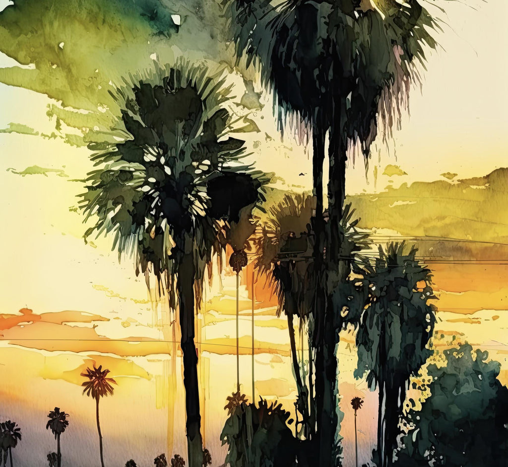 Palm Tree Sunset Art Print Watercolor Coastal Wall Art Nature Inspired Gift Tropical Beach House Home Decor