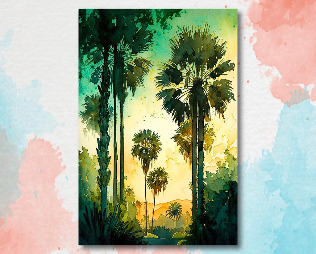 Palm Tree Sunset Art Print Watercolor Coastal Wall Art Nature Inspired Gift Tropical Beach House Home Decor