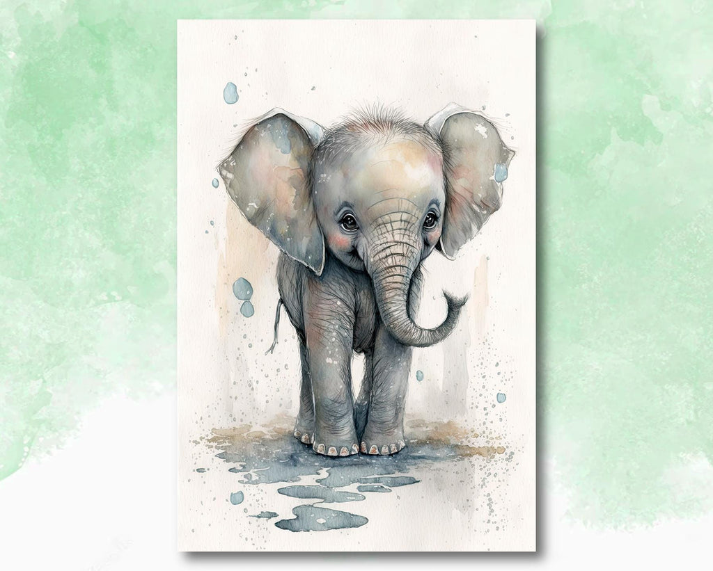 Baby Elephant Watercolor Print Jungle Africa Nature Wall Art Kids Nursery Wildlife Gift Cute Animal Home Decor