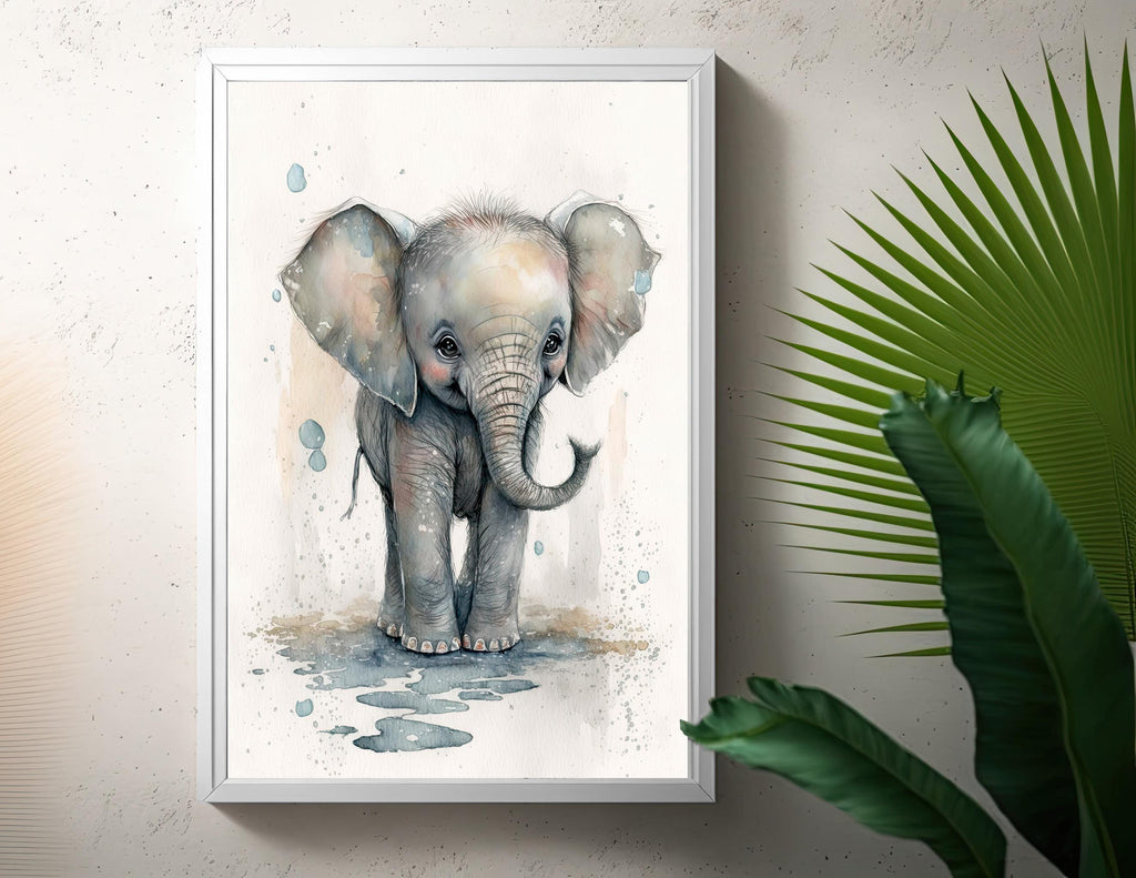 Baby Elephant Watercolor Print Jungle Africa Nature Wall Art Kids Nursery Wildlife Gift Cute Animal Home Decor