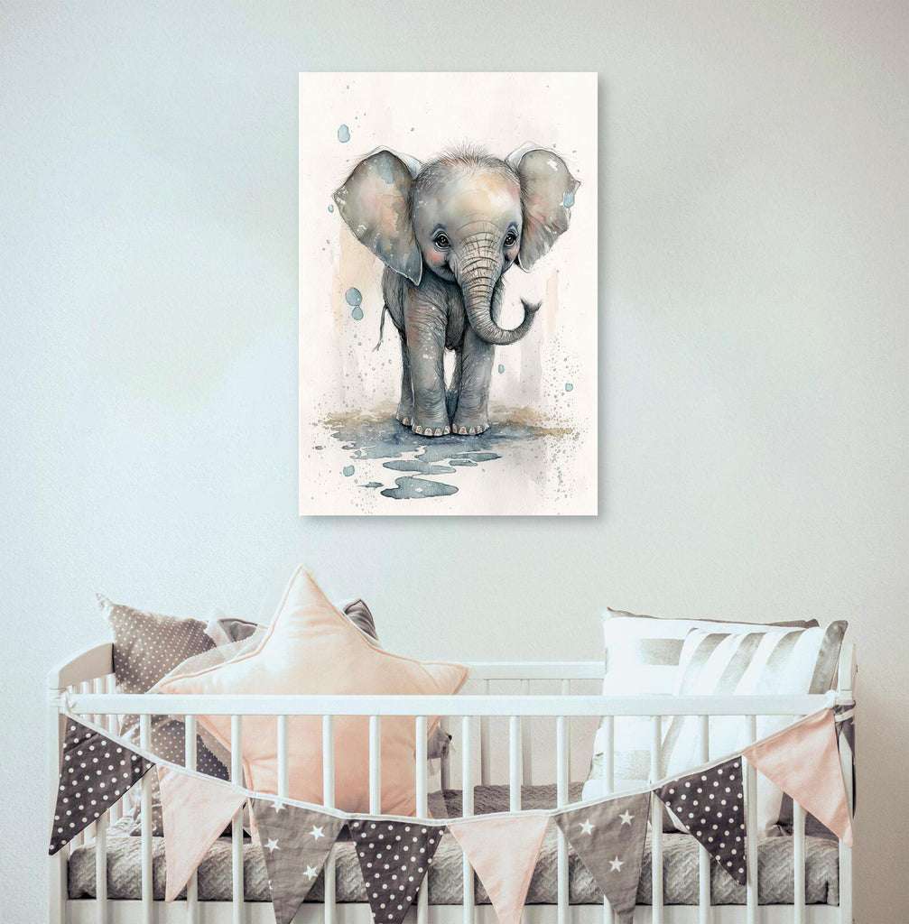 Baby Elephant Watercolor Print Jungle Africa Nature Wall Art Kids Nursery Wildlife Gift Cute Animal Home Decor