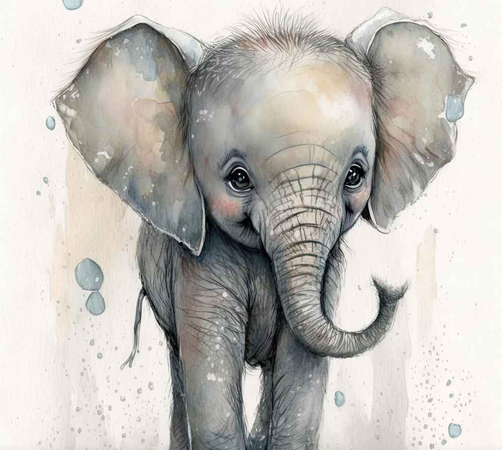 Baby Elephant Watercolor Print Jungle Africa Nature Wall Art Kids Nursery Wildlife Gift Cute Animal Home Decor