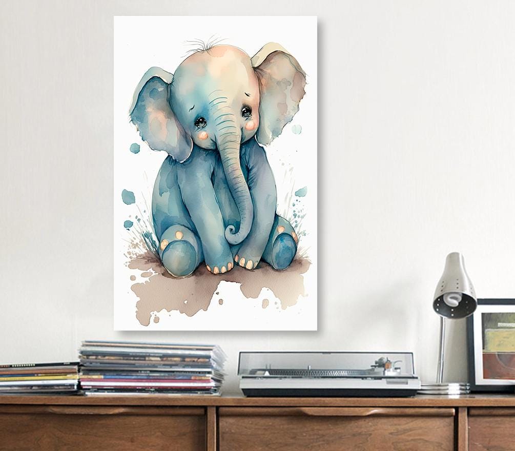 Baby Elephant Watercolor Print Jungle Africa Nature Wall Art Kids Nursery Wildlife Gift Cute Animal Home Decor