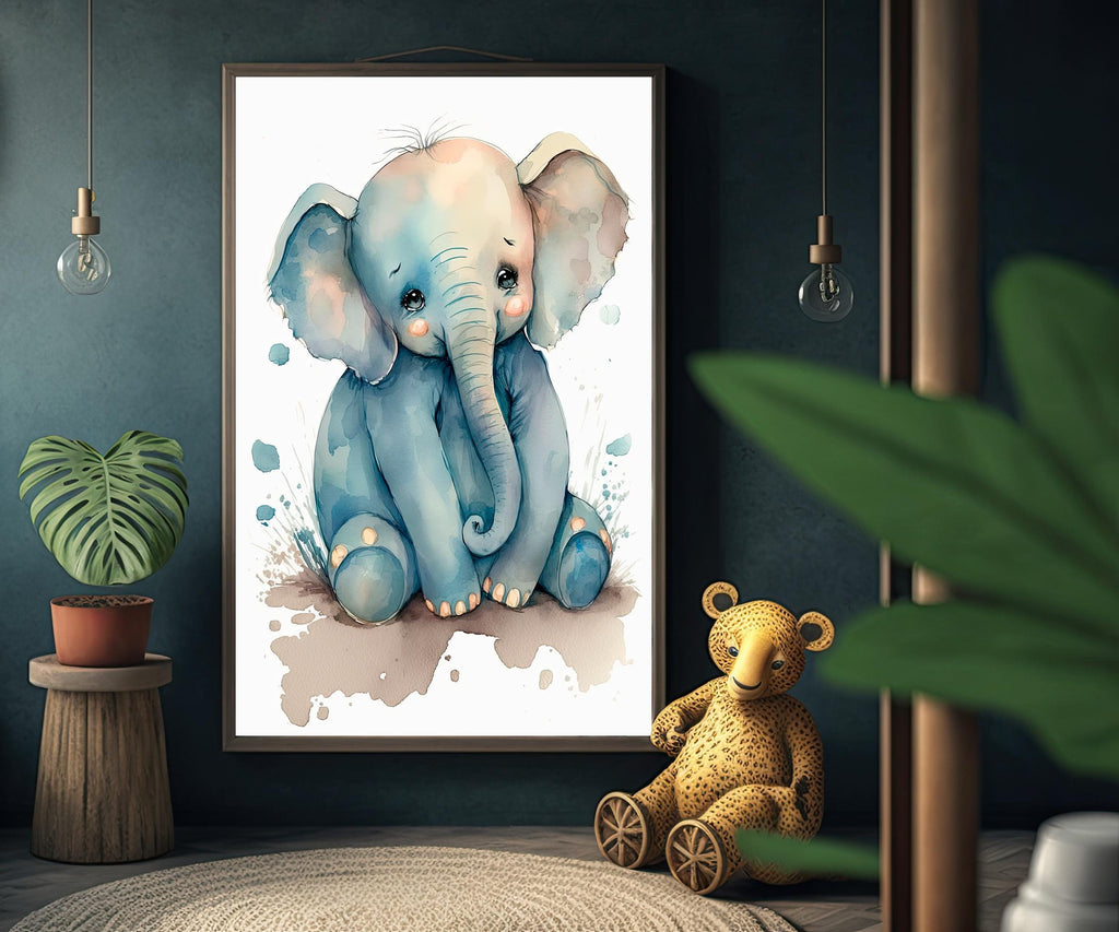 Baby Elephant Watercolor Print Jungle Africa Nature Wall Art Kids Nursery Wildlife Gift Cute Animal Home Decor