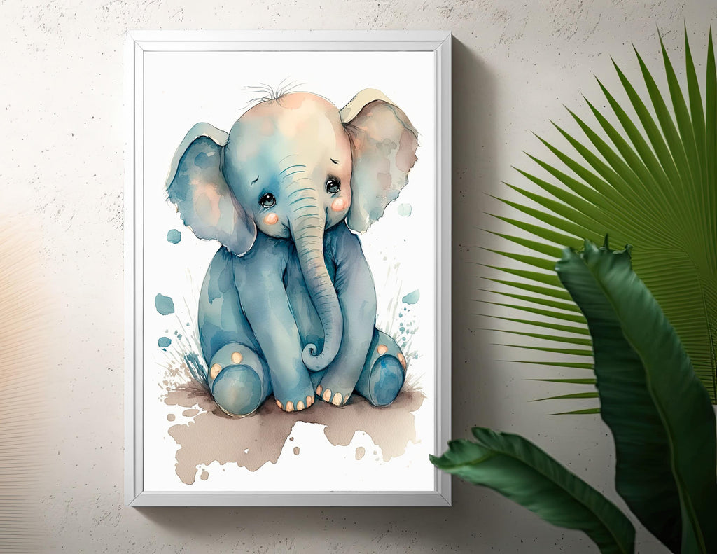 Baby Elephant Watercolor Print Jungle Africa Nature Wall Art Kids Nursery Wildlife Gift Cute Animal Home Decor