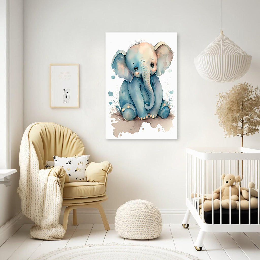 Baby Elephant Watercolor Print Jungle Africa Nature Wall Art Kids Nursery Wildlife Gift Cute Animal Home Decor