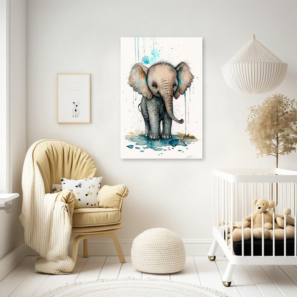 Baby Elephant Watercolor Print Jungle Africa Nature Wall Art Kids Nursery Wildlife Gift Cute Animal Home Decor