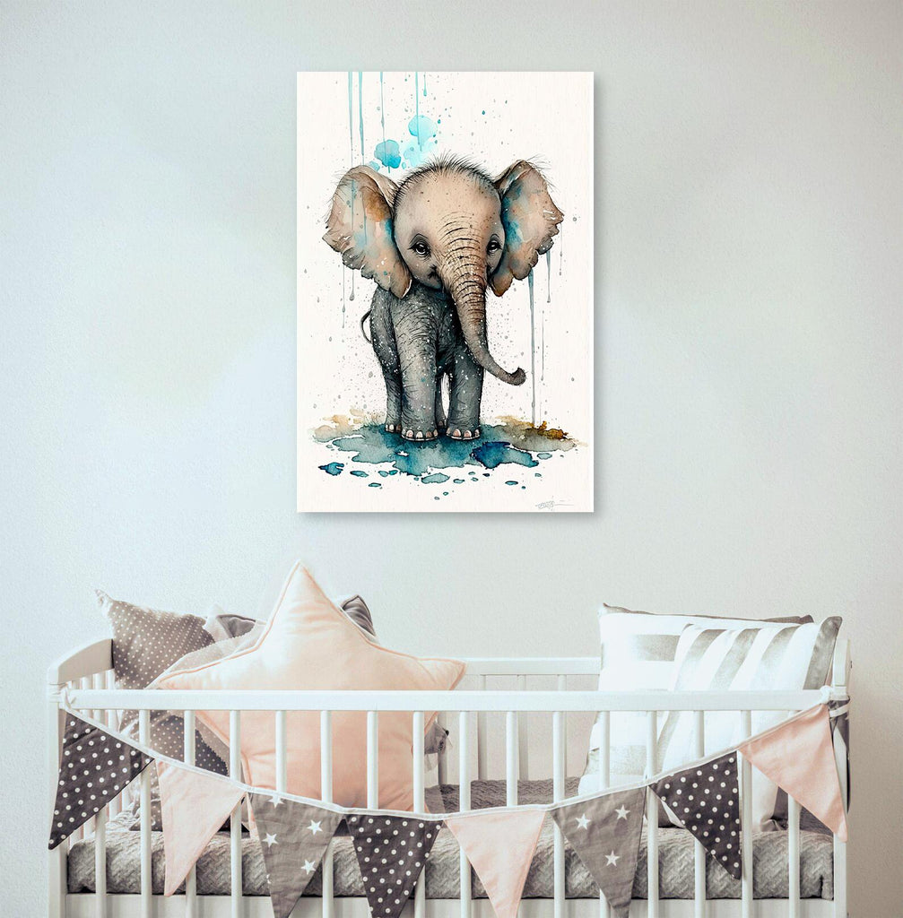 Baby Elephant Watercolor Print Jungle Africa Nature Wall Art Kids Nursery Wildlife Gift Cute Animal Home Decor