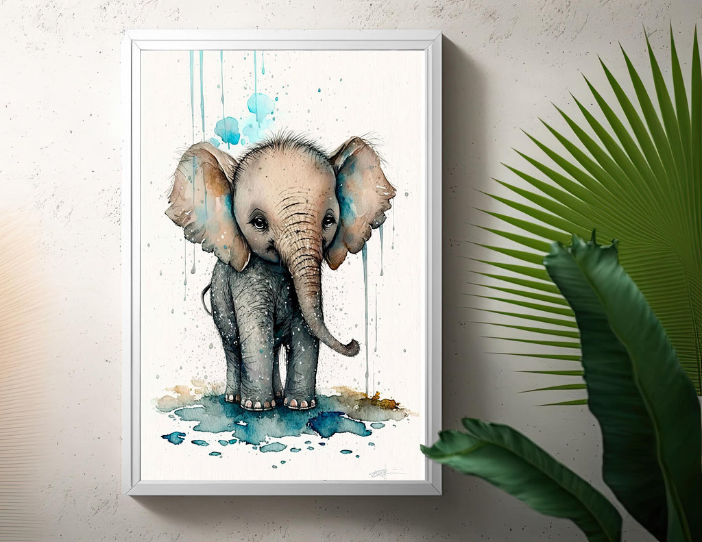 Baby Elephant Watercolor Print Jungle Africa Nature Wall Art Kids Nursery Wildlife Gift Cute Animal Home Decor