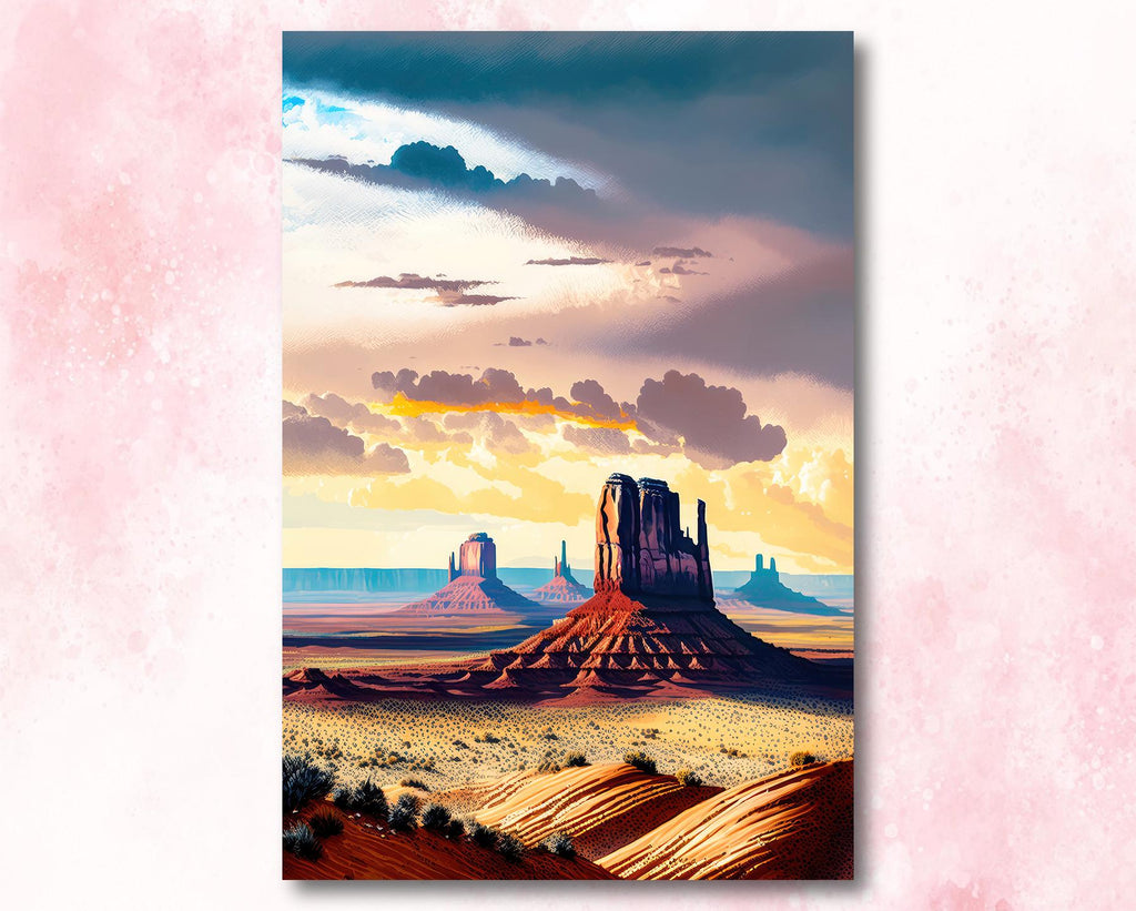 Monument Valley Desert Sunset Art Print Arizona Sonoran Watercolor Southwest Wall Art Boho Wall Decor Gift Southwestern Decor