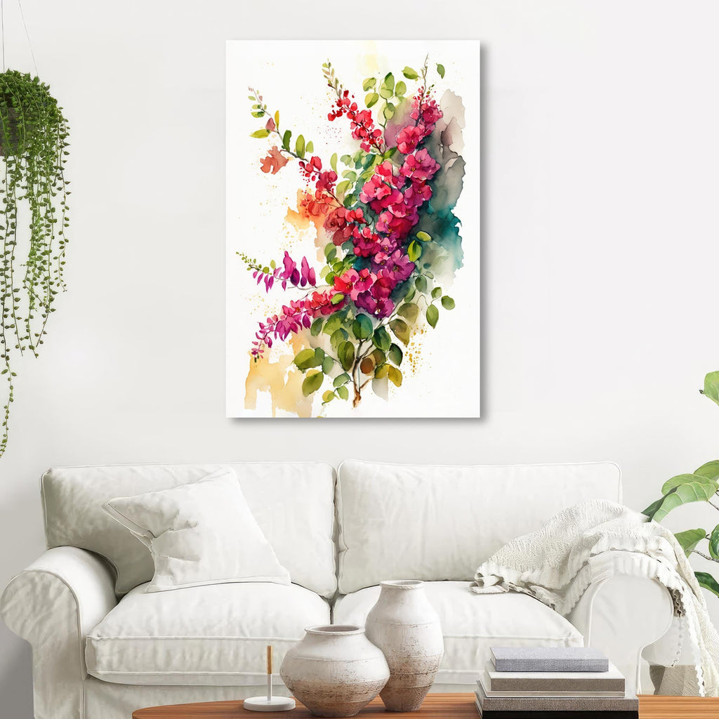 Bougainvillea Vines Watercolor Painting Floral Print Mediterranean Botanical Wall Art Magenta Tropical Flowers Gift Nature Inspired Decor