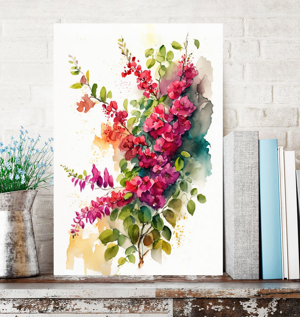 Bougainvillea Vines Watercolor Painting Floral Print Mediterranean Botanical Wall Art Magenta Tropical Flowers Gift Nature Inspired Decor