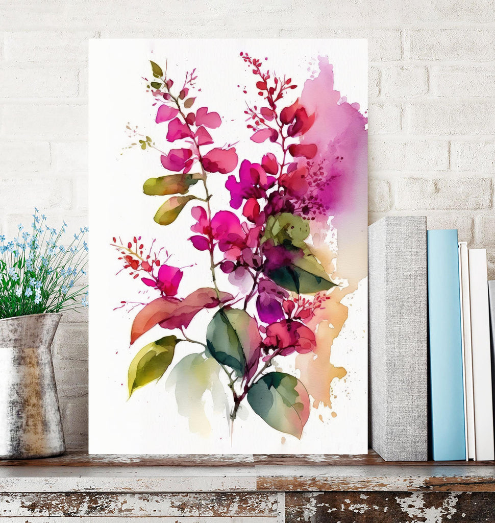 Bougainvillea Vines Watercolor Painting Floral Print Mediterranean Botanical Wall Art Magenta Tropical Flowers Gift Nature Inspired Decor